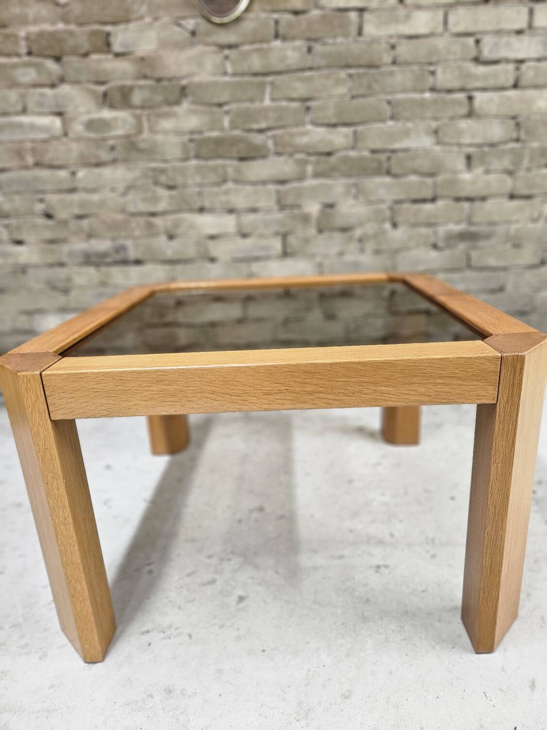 Coffee table in wood and smoked glass 1970 vintage