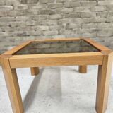 Coffee table in wood and smoked glass 1970 vintage