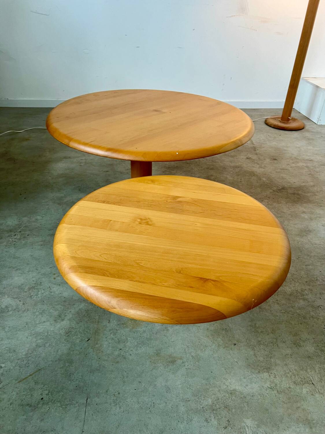 Table basse en bois à 2 plateaux ajustables, Roche Bobois années 80