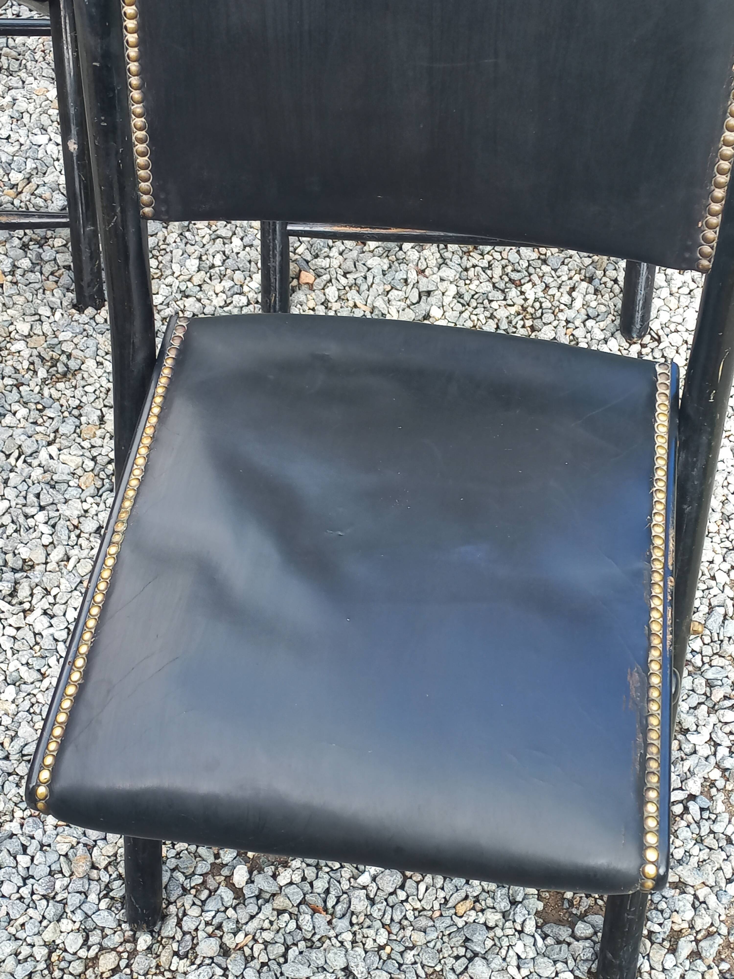 Set of 6 folding chairs, 70s design, 3 leather, 3 moleskin