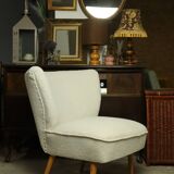 Fauteuil club vintage expo '58 tapisserie boucle blanche entièrement rénovée salon style art déco