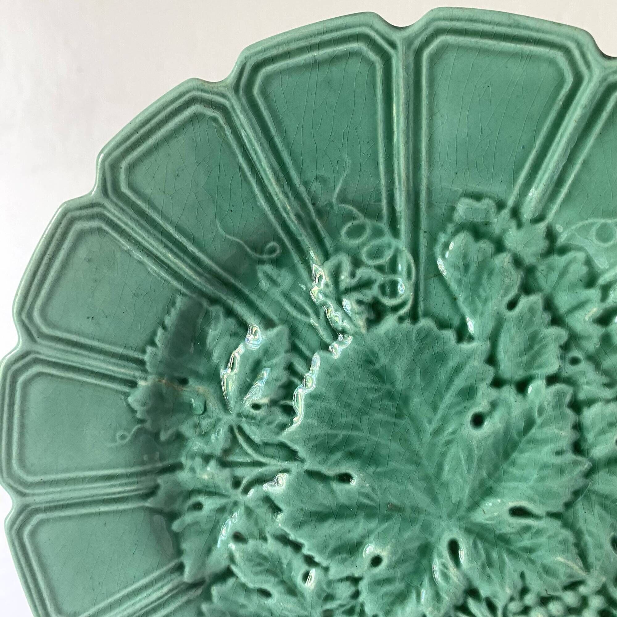 10 barbotine dessert plates and vine leaf dish