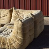 Canapé Togo 4 places en velours beige par Michel Ducaroy, Ligne Roset, 1973