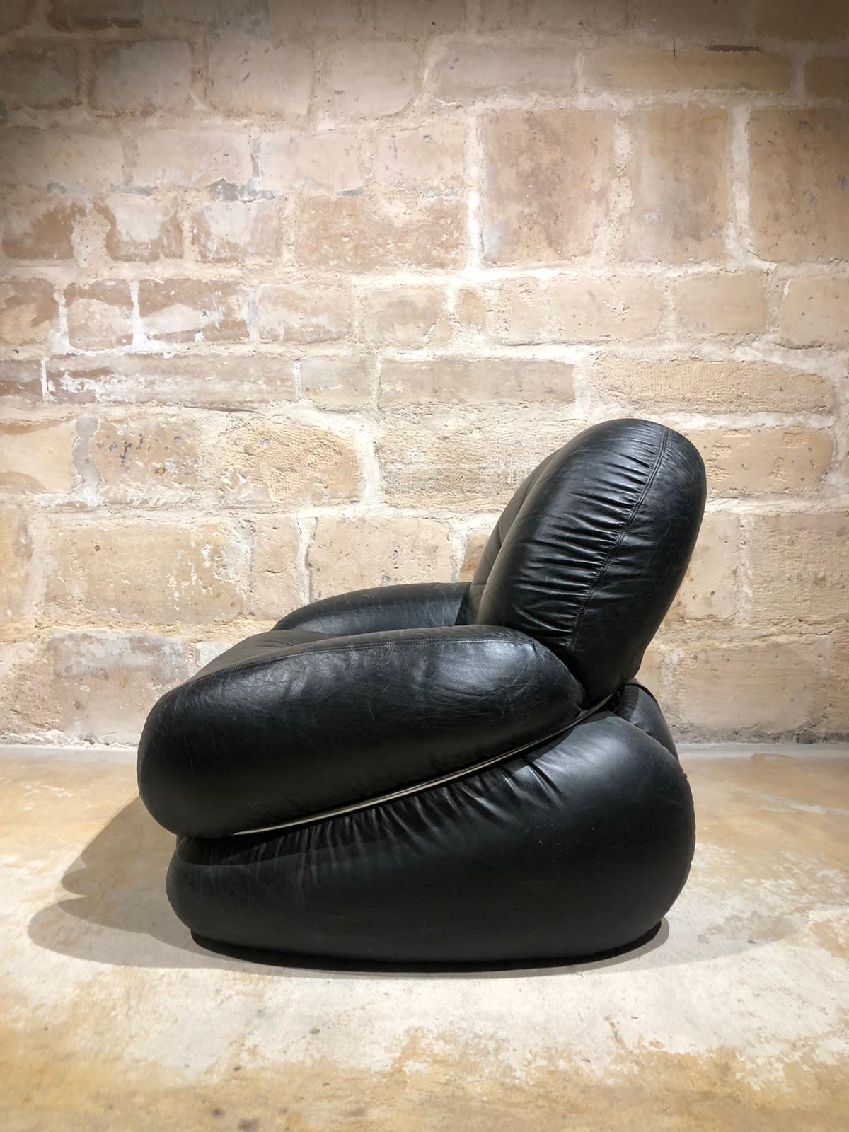 Pair of black leather armchairs by Adriano Piazzesi