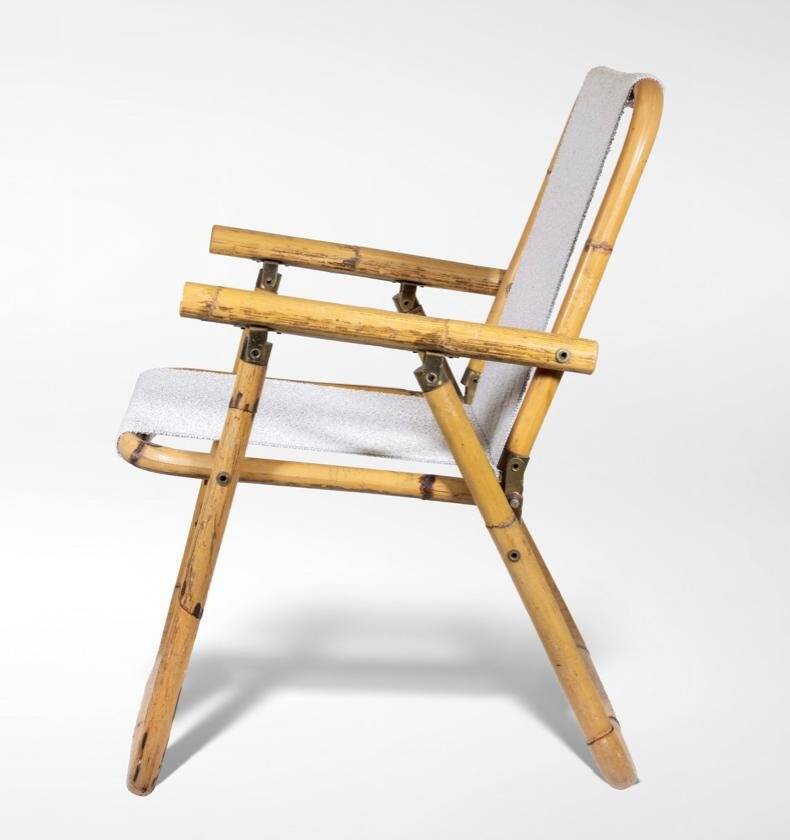Vintage Folding Chairs in Bamboo and Fabric by Vivai Del Sud, 1970, Set of 12