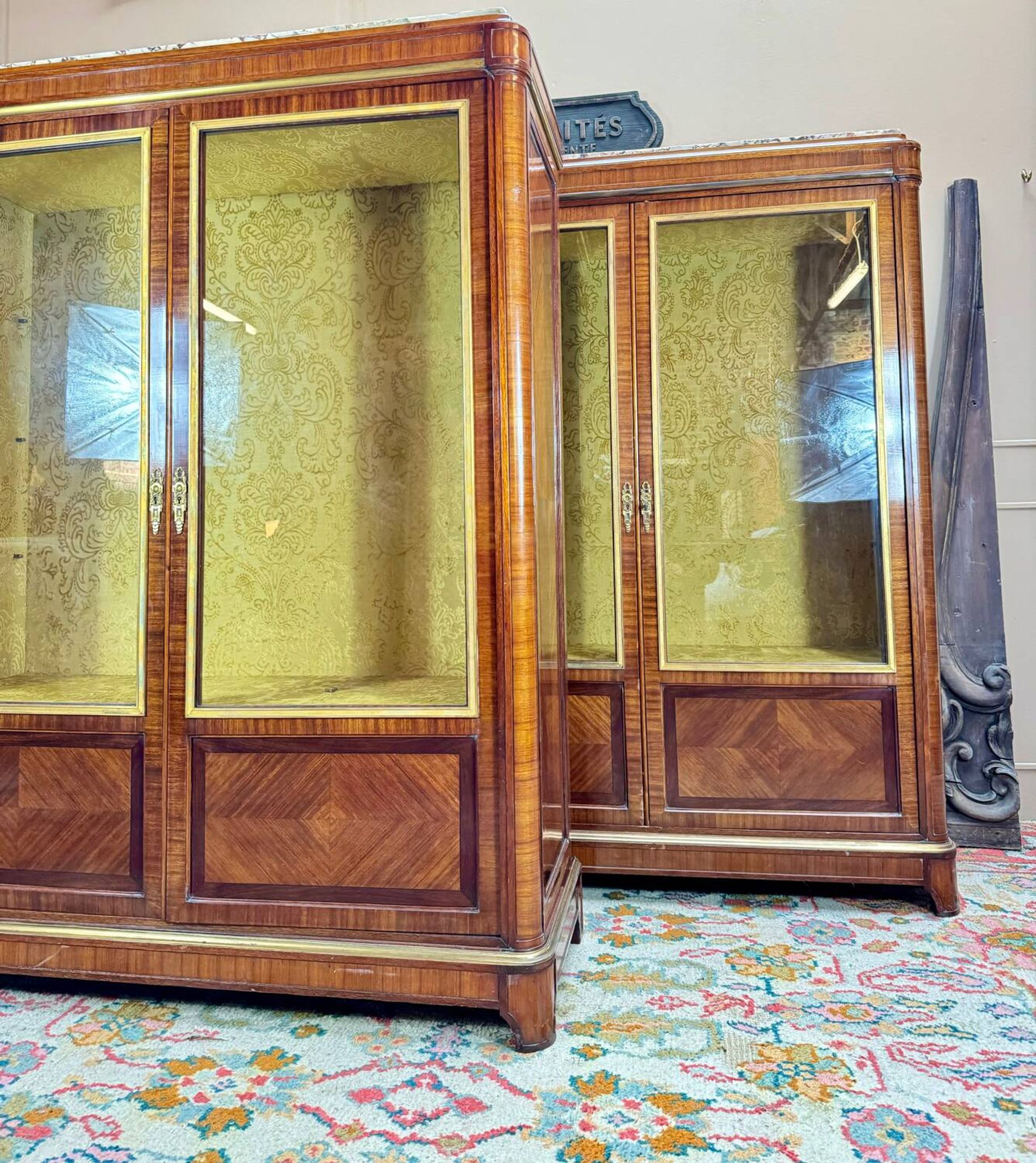 Pair of Louis XVI Style Marquetry Display Cabinets, 19th Century