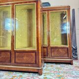 Pair of Louis XVI Style Marquetry Display Cabinets, 19th Century