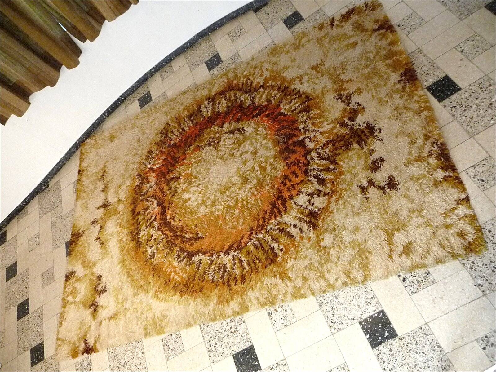 Abstract modernist OpArt wool rug from Ege Rya, Denmark 1960s