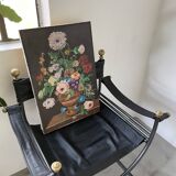 Peinture à l’huile sur bois fleurs signée Grumet