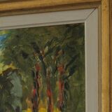 Huile sur panneau suédoise, "Lever de soleil dans un paysage de parc" par Gustaf Forsberg