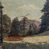 Oil on canvas by André Marait 1921 landscape flower garden XXth
