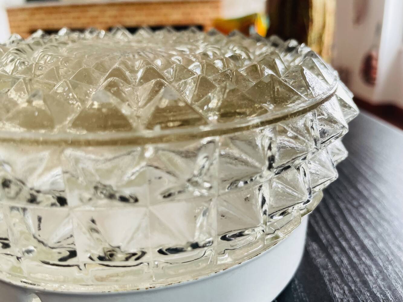 Pair glass flush mounted lamps