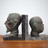 Pair of terracotta and marble bookends, don quixote and sancho panza, paperweight, library