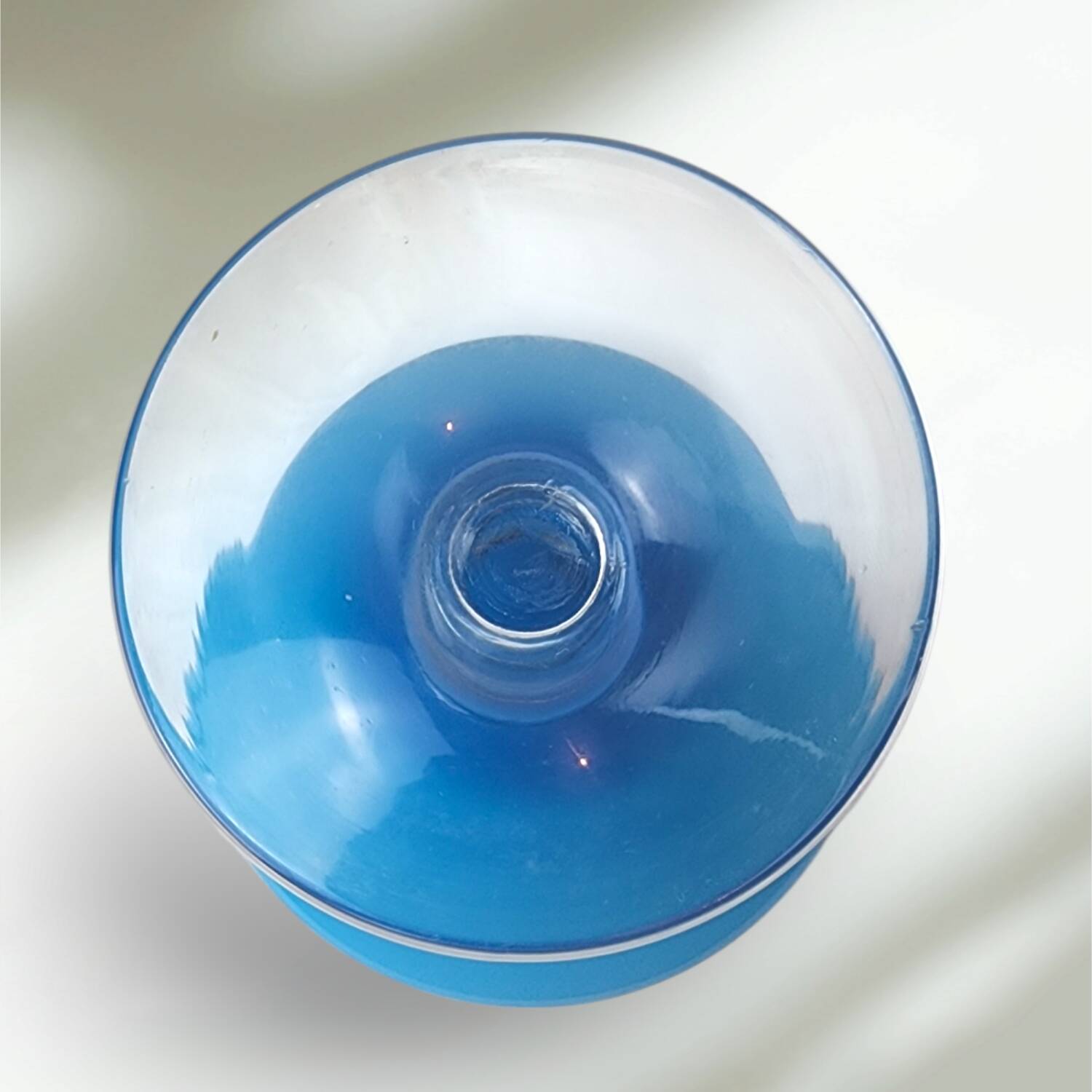 Verre opalin vintage Empoli Milano bleu Compote années 60 70
