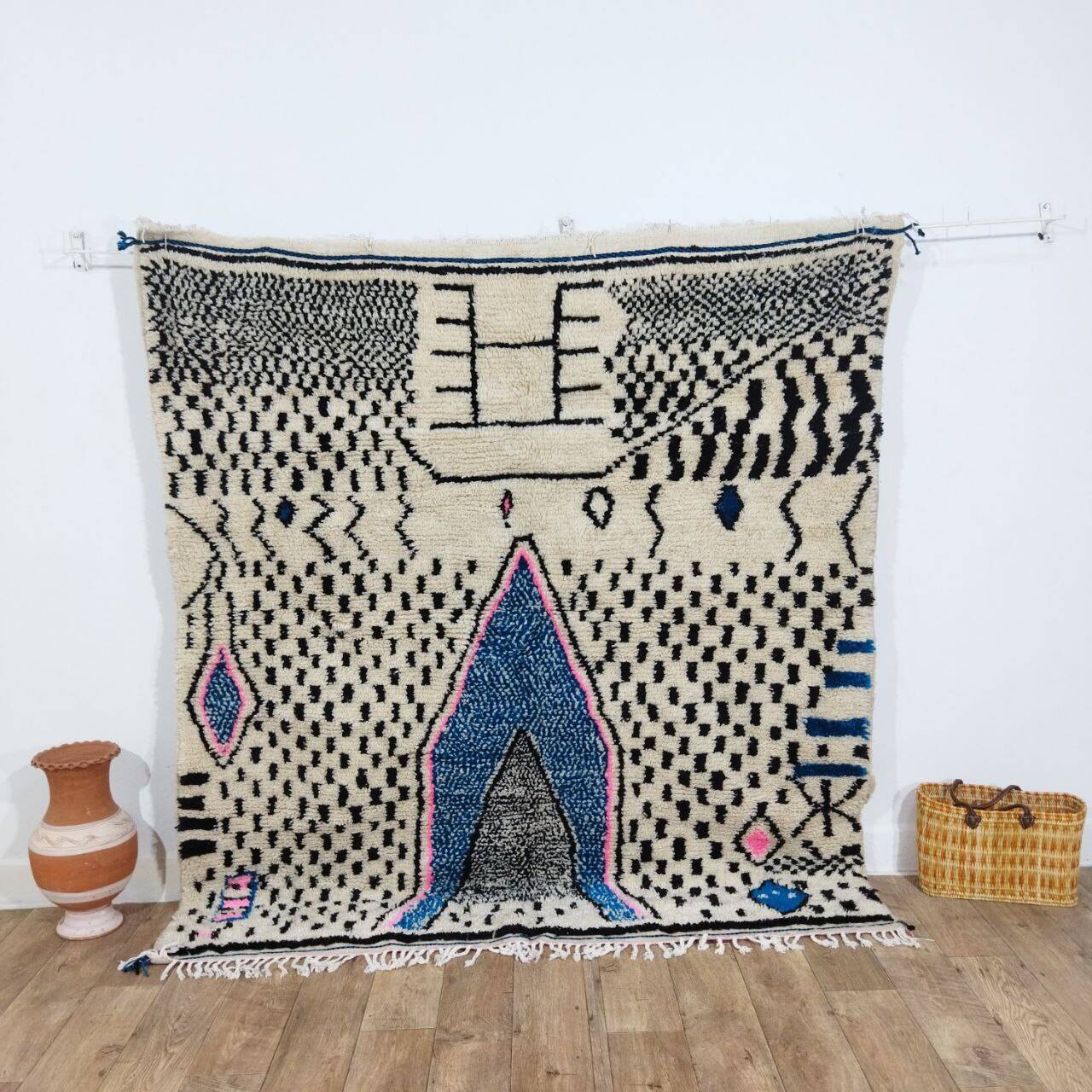 Handmade wool Berber rug 200x188 cm