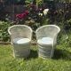 Set of 2 Vintage White Rattan Armchairs – 1970s