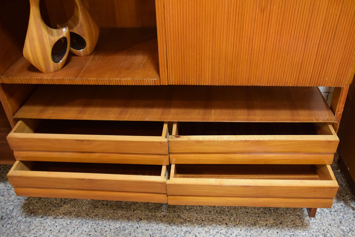 Mid-century living room furniture in ash wood with suspended parts