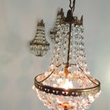 Antique crystal chandelier with 2 wall sconces – Vintage milk pendant
