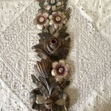 Decorative carved wooden ornament bouquet flowers and ribbon