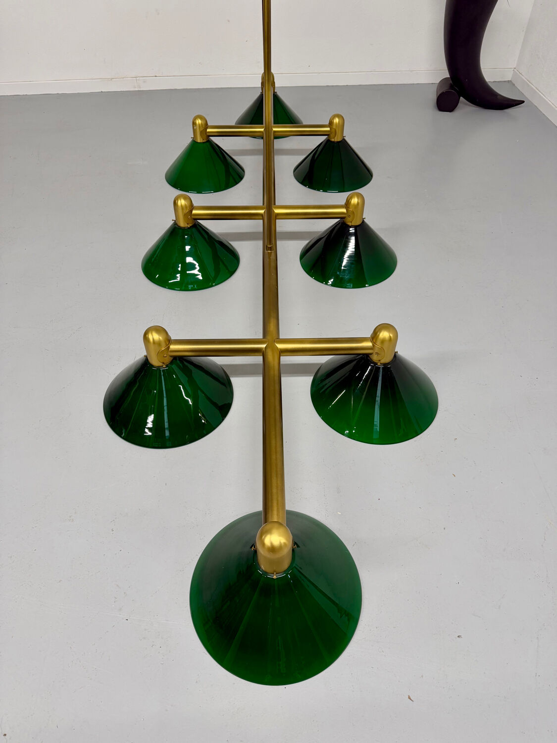 Large brass and green opaline pendant lamp 260 cm 1970s