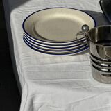 Set consisting of 6 beige flat plates with a blue rim + 3 deep plates.