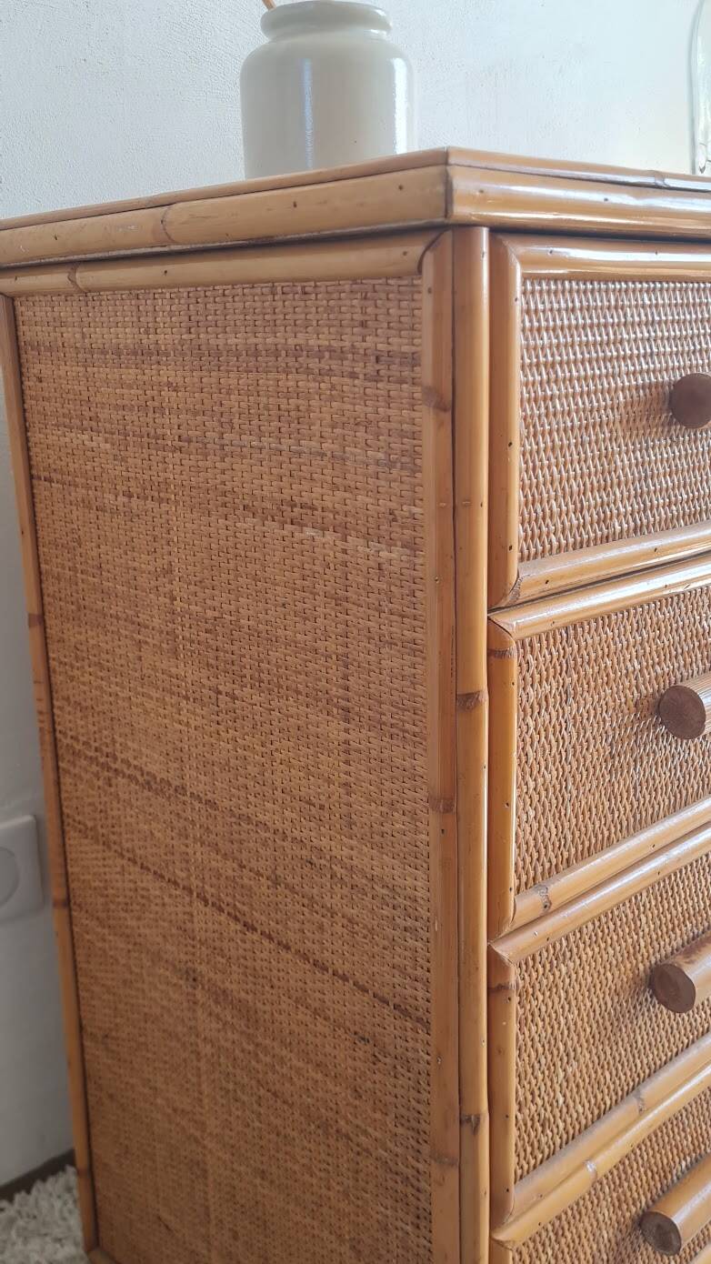 Vintage rattan chest of drawers