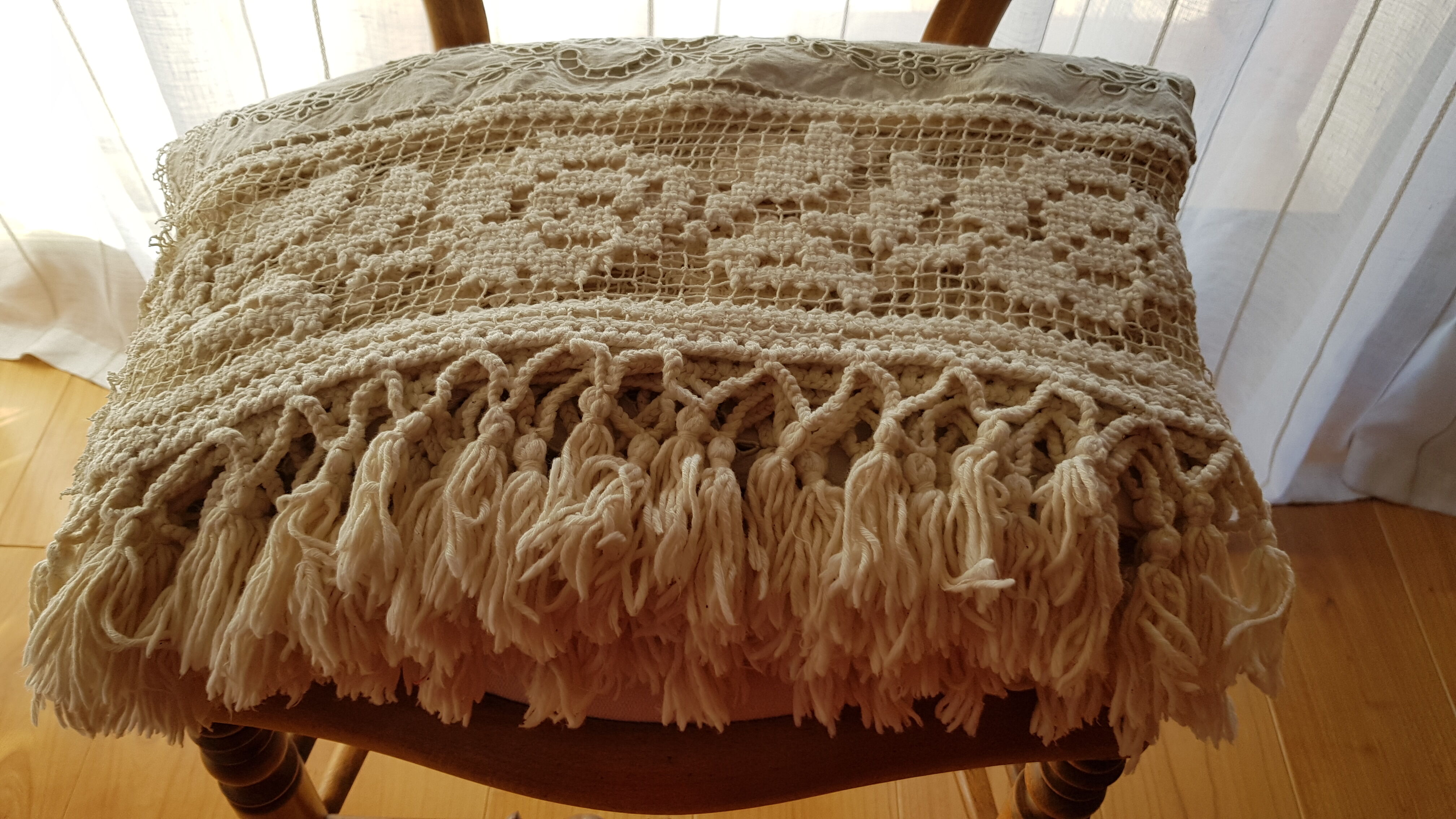 Old embroidery and crochet bedspread