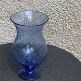 Blue blown glass tealight holder, Biot glassworks, collector's item