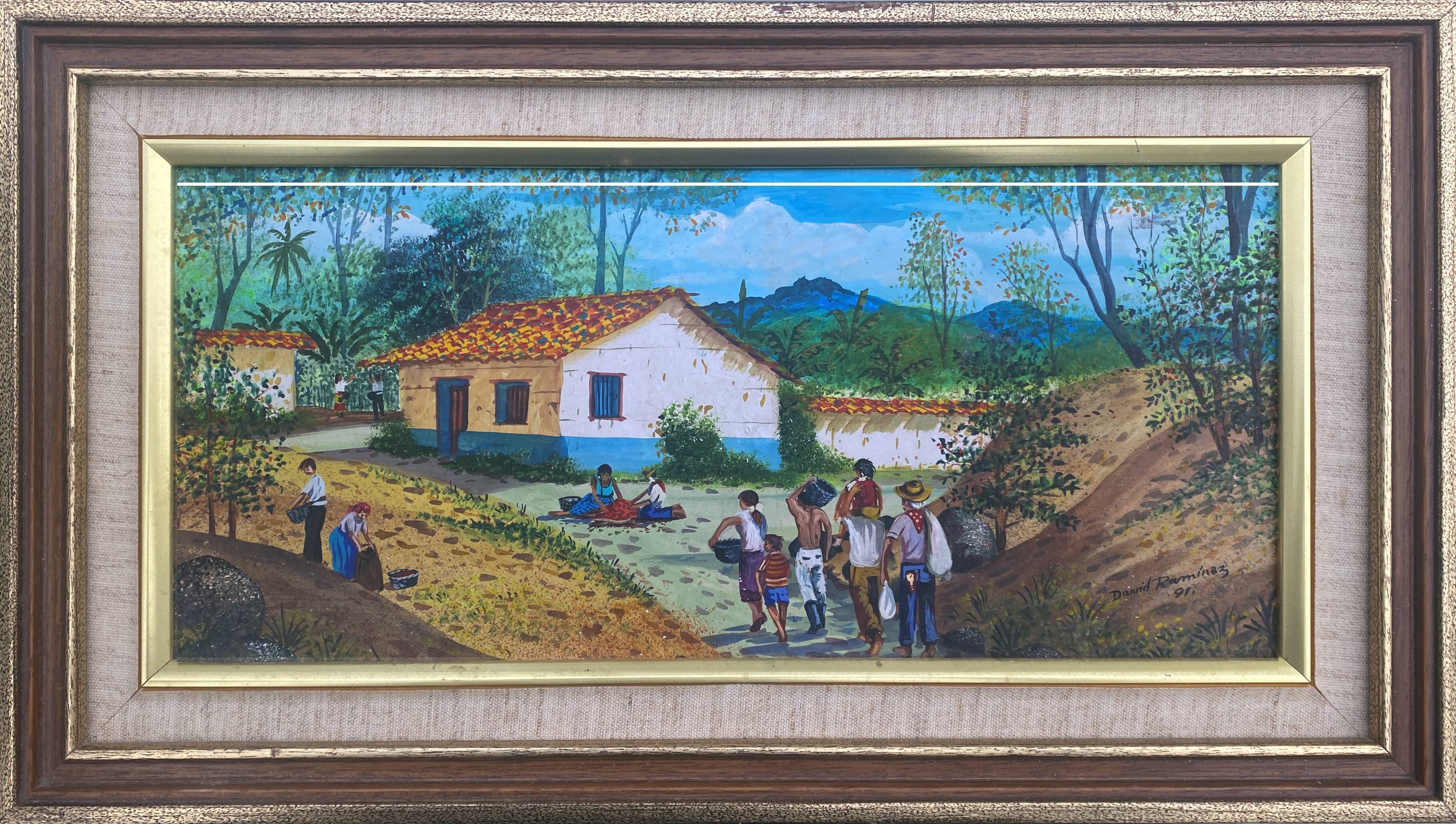 Painting "The coffee harvest" South America signed D. Ramirez