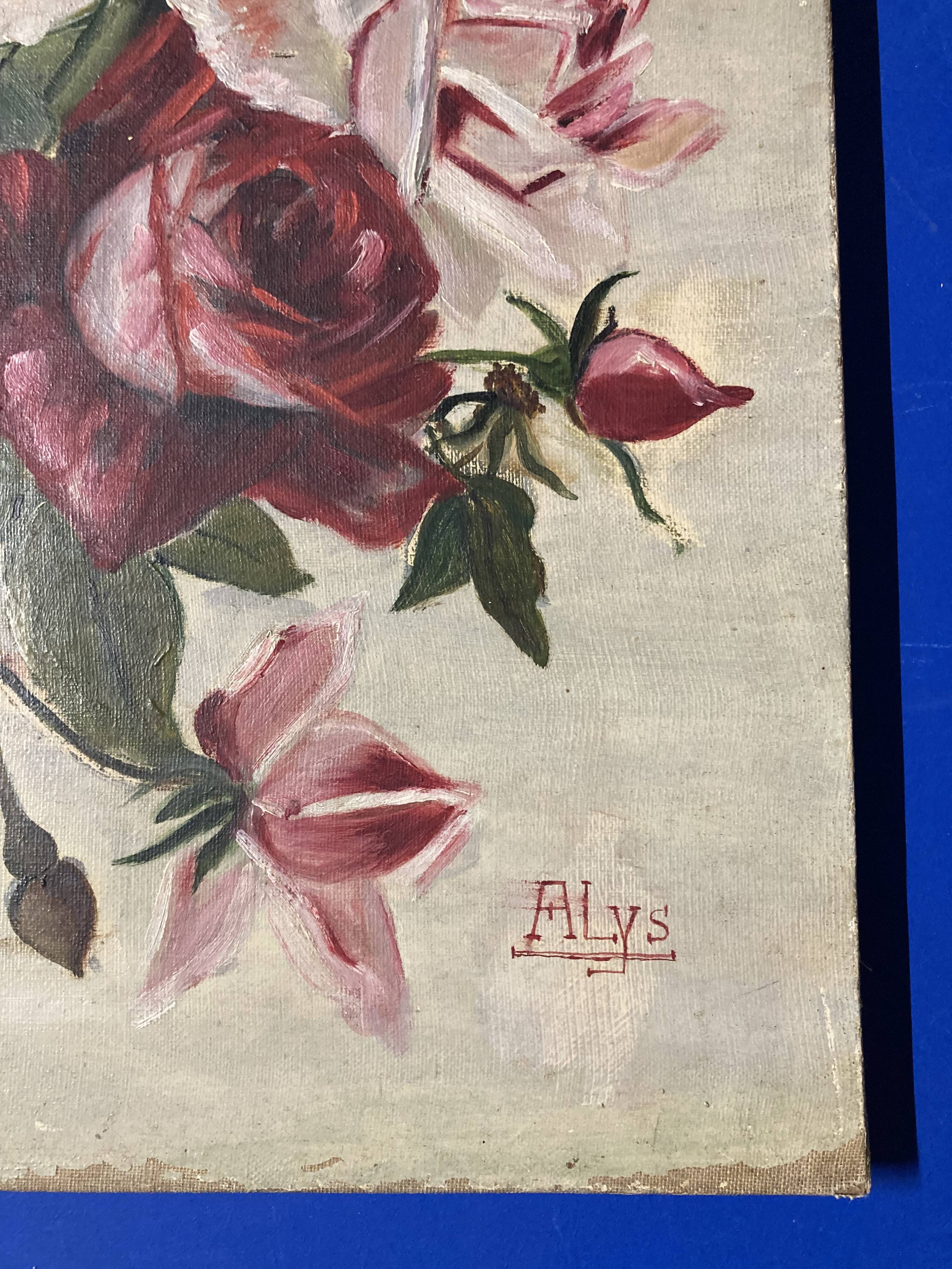 Oil on canvas with vintage roses