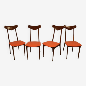 Série de 4 chaises vintage italienne en bois, 1960