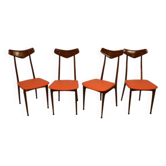 Series of 4 vintage Italian wooden chairs, 1960s