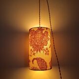 Suspension, nomadic fabric lampshade in vintage yellow floral.