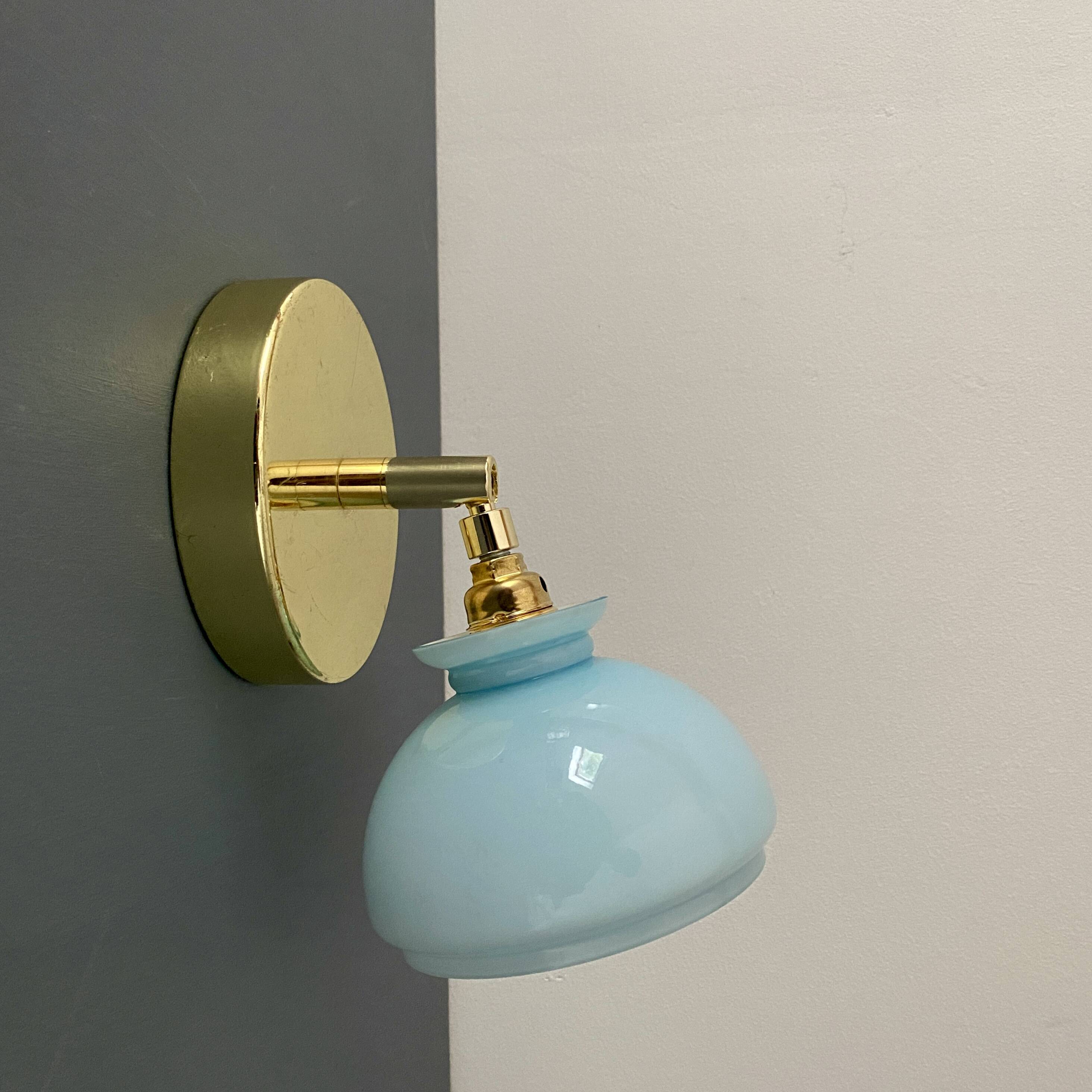Vintage blue opaline lampshade wall lamp