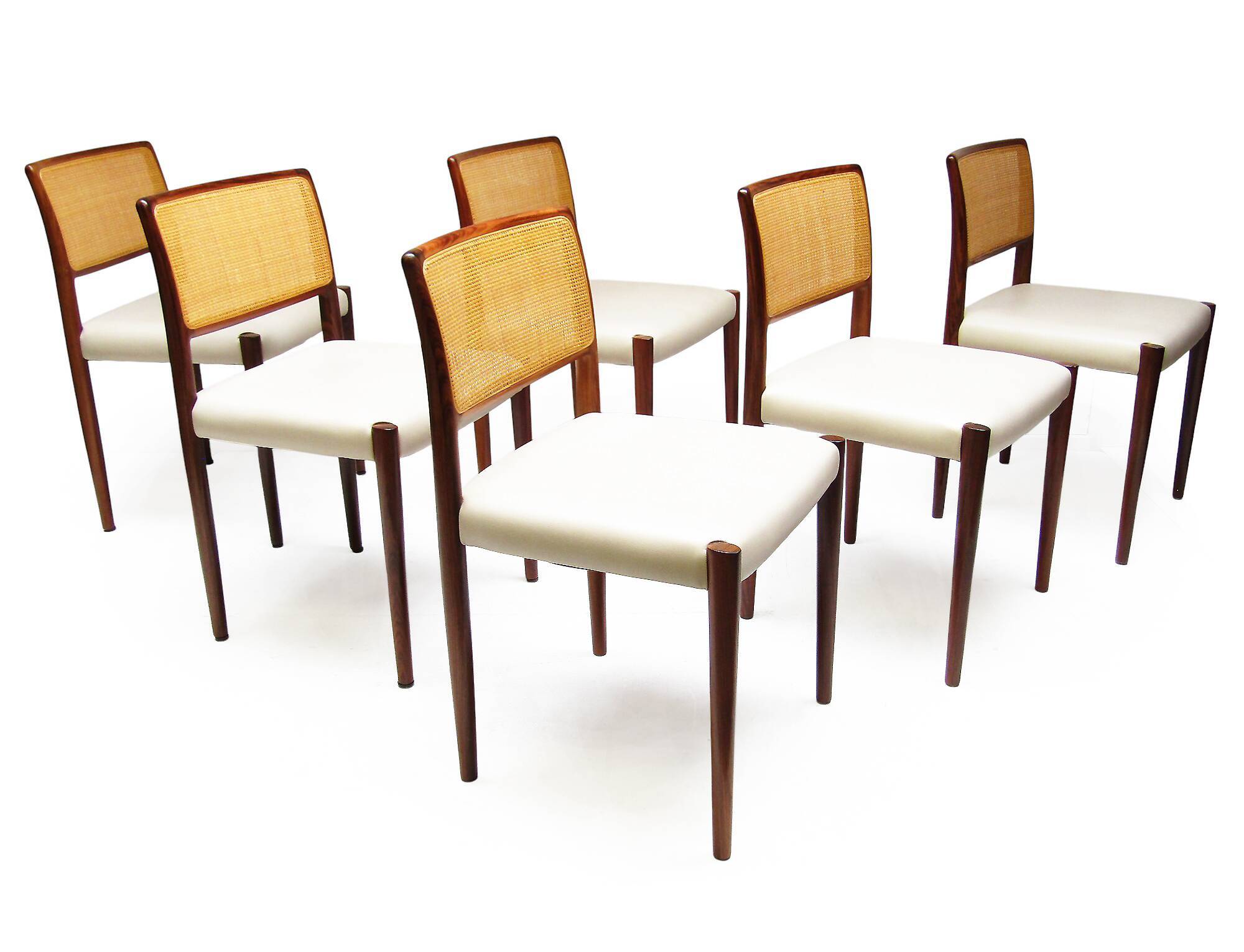 Set of 8 Danish Dining Chairs in Rosewood & Rattan attr. Niels Moller