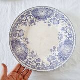 6 assiettes plates en terre de fer violette Sarreguemines U&C modèle géranium, XIXème siècle