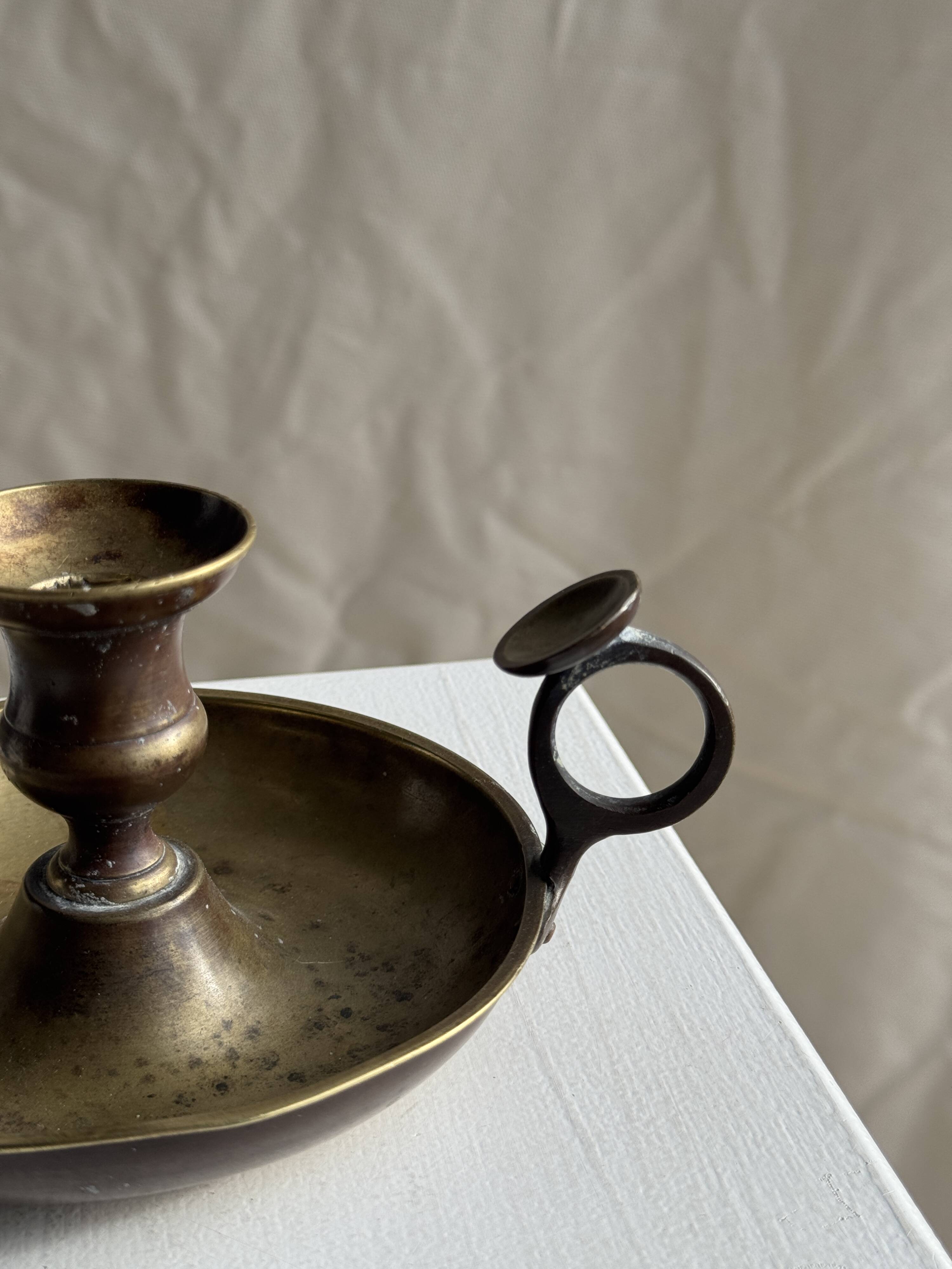 Antique blackened gold hand candlestick H8 D13.5