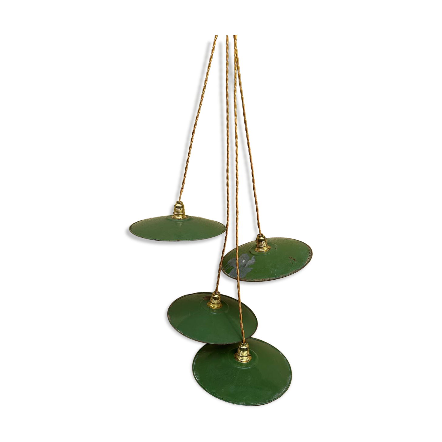 Lot of 4 vintage industrial enamelled metal suspensions.