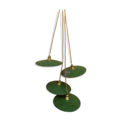 Lot 4 suspensions vintage indus ferme en tôle émaillée