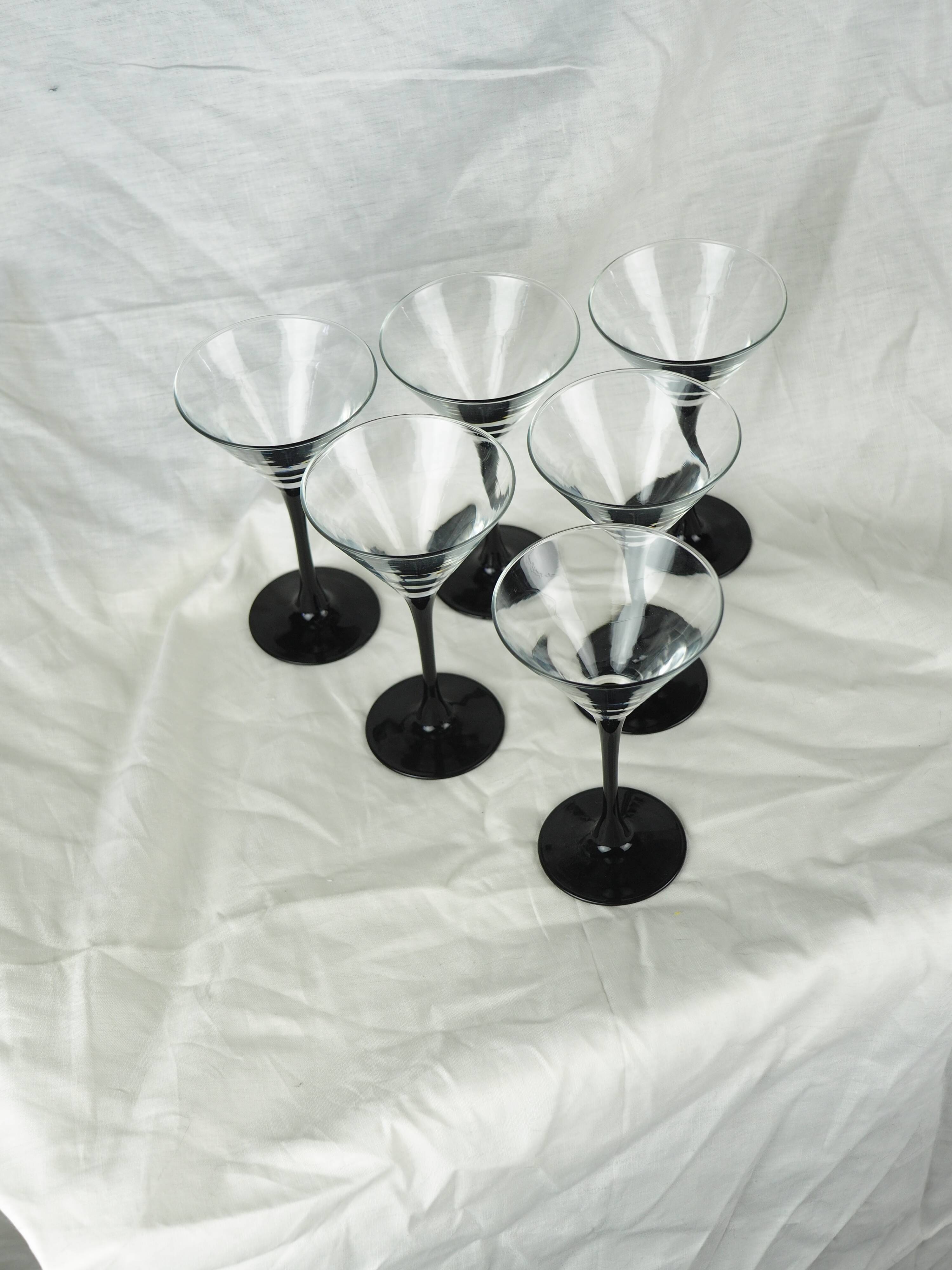 Set of 6 black-footed martini glasses - Arques crystal, Luminarc - 70s / 80s