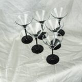 Set of 6 black-footed martini glasses - Arques crystal, Luminarc - 70s / 80s
