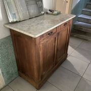 Buffet ancien commode en bois chêne et plateau marbre
