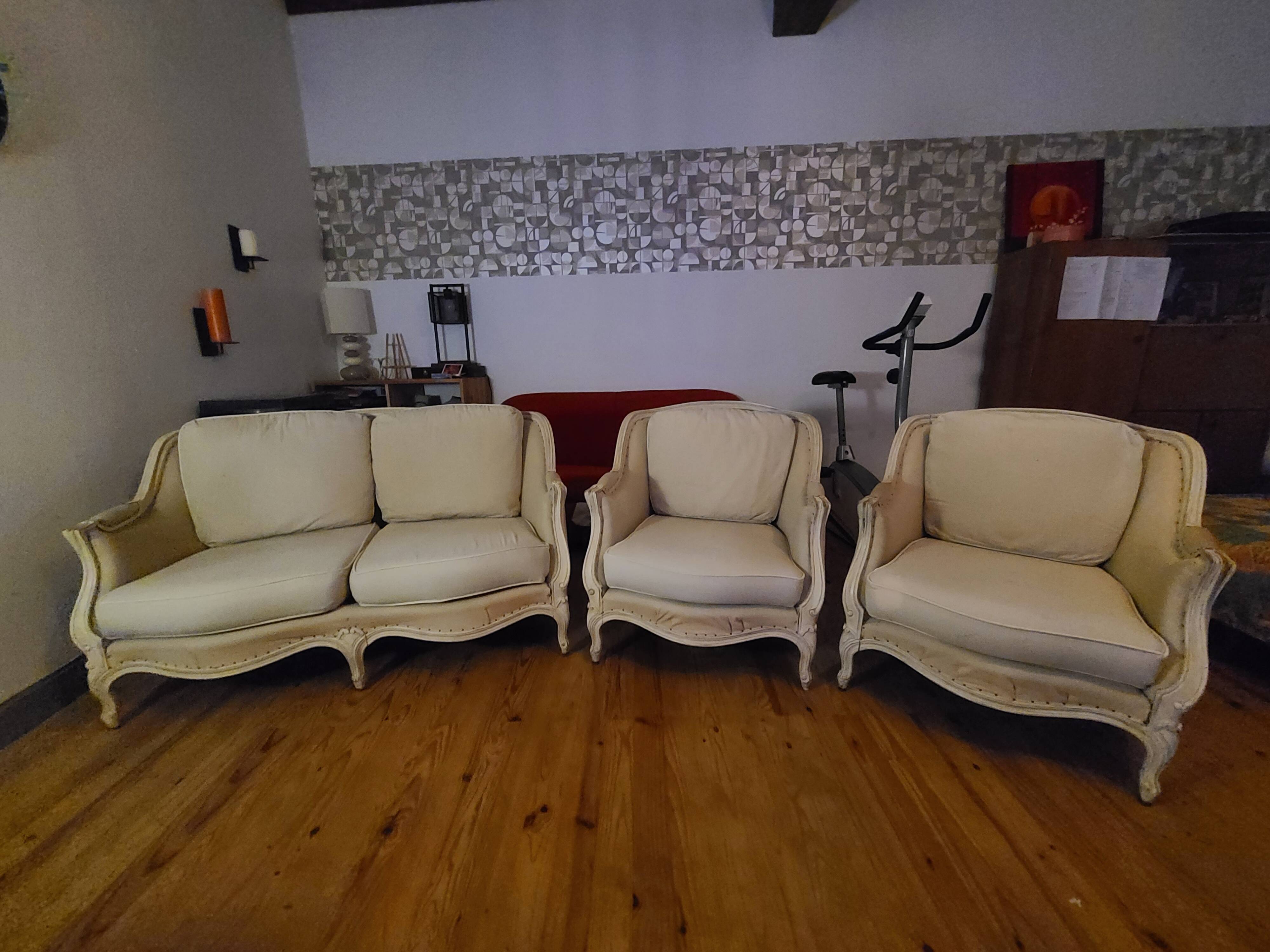 Louis XV style sofa and 2 armchairs