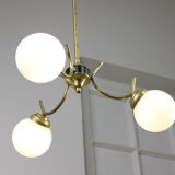 Italian Mid-century Brass and Opaline Glass Chandelier