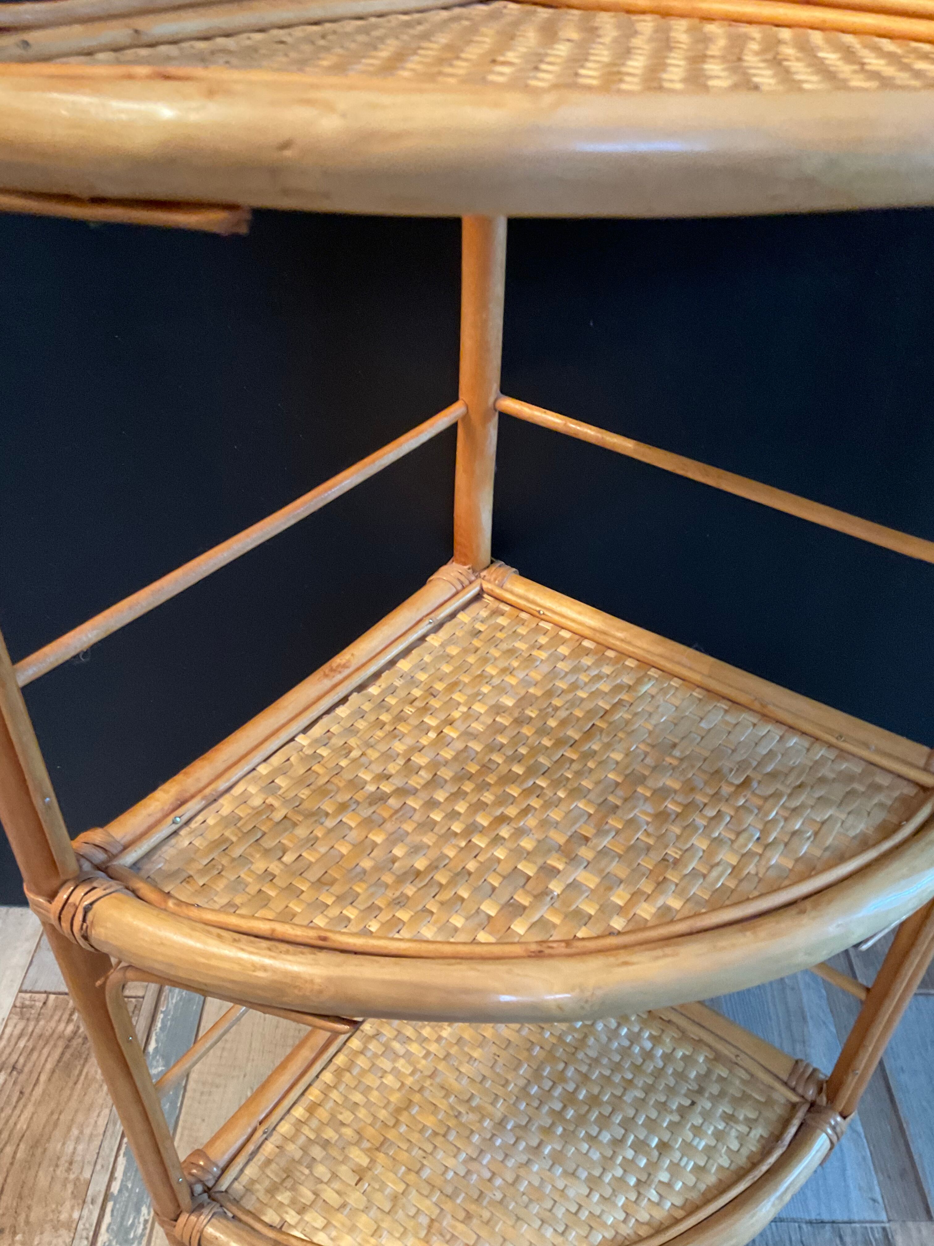 Vintage rattan and wicker corner shelf 70s