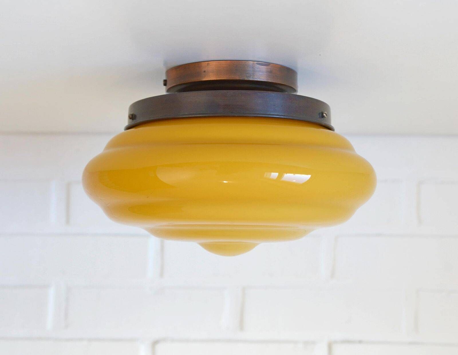 Antique Glass Ceiling Light, 100 Year Old Hand Blown Art Deco Sconce