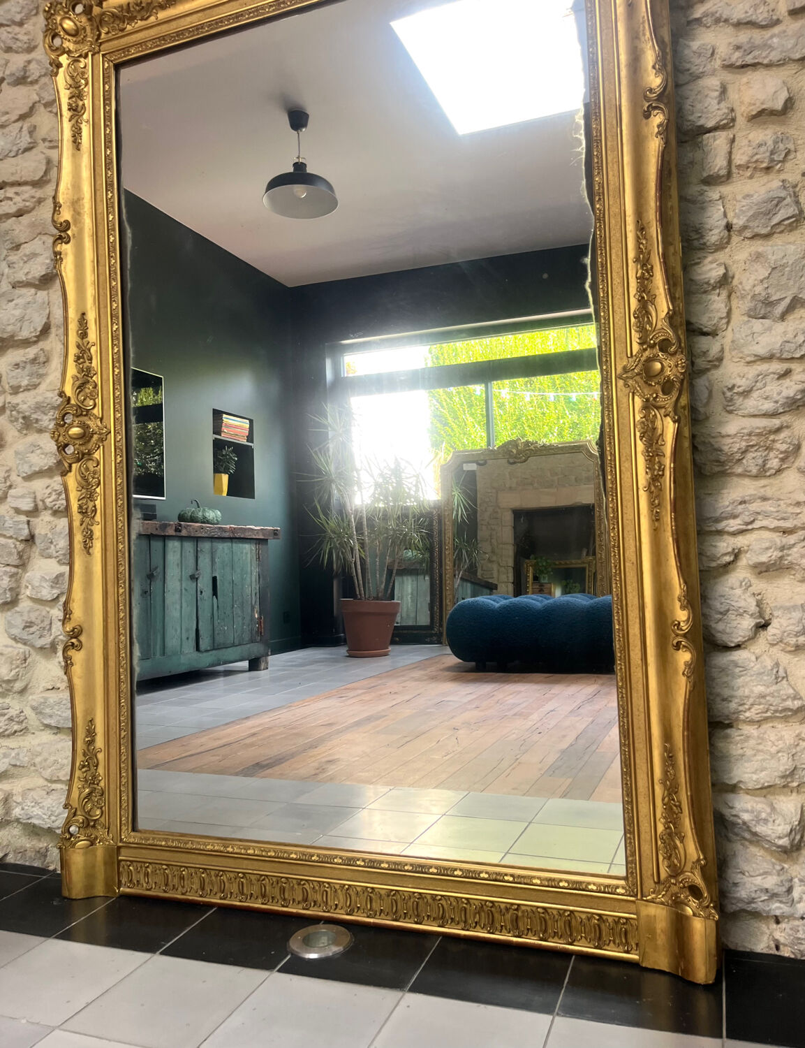 Antique Empire period mirror 165.5cm gilded with gold leaf