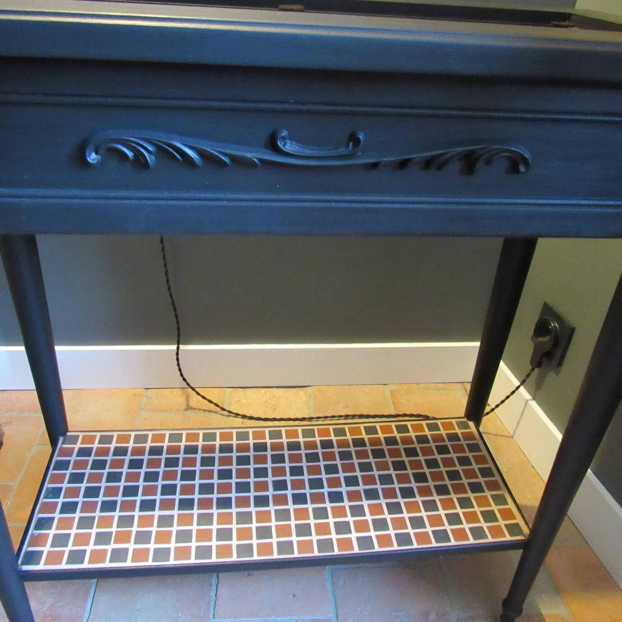 Vintage planter on wheels made of oak, repainted in black.
