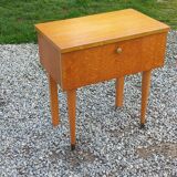 Vintage 1950s bedside table in blond oak with conical legs