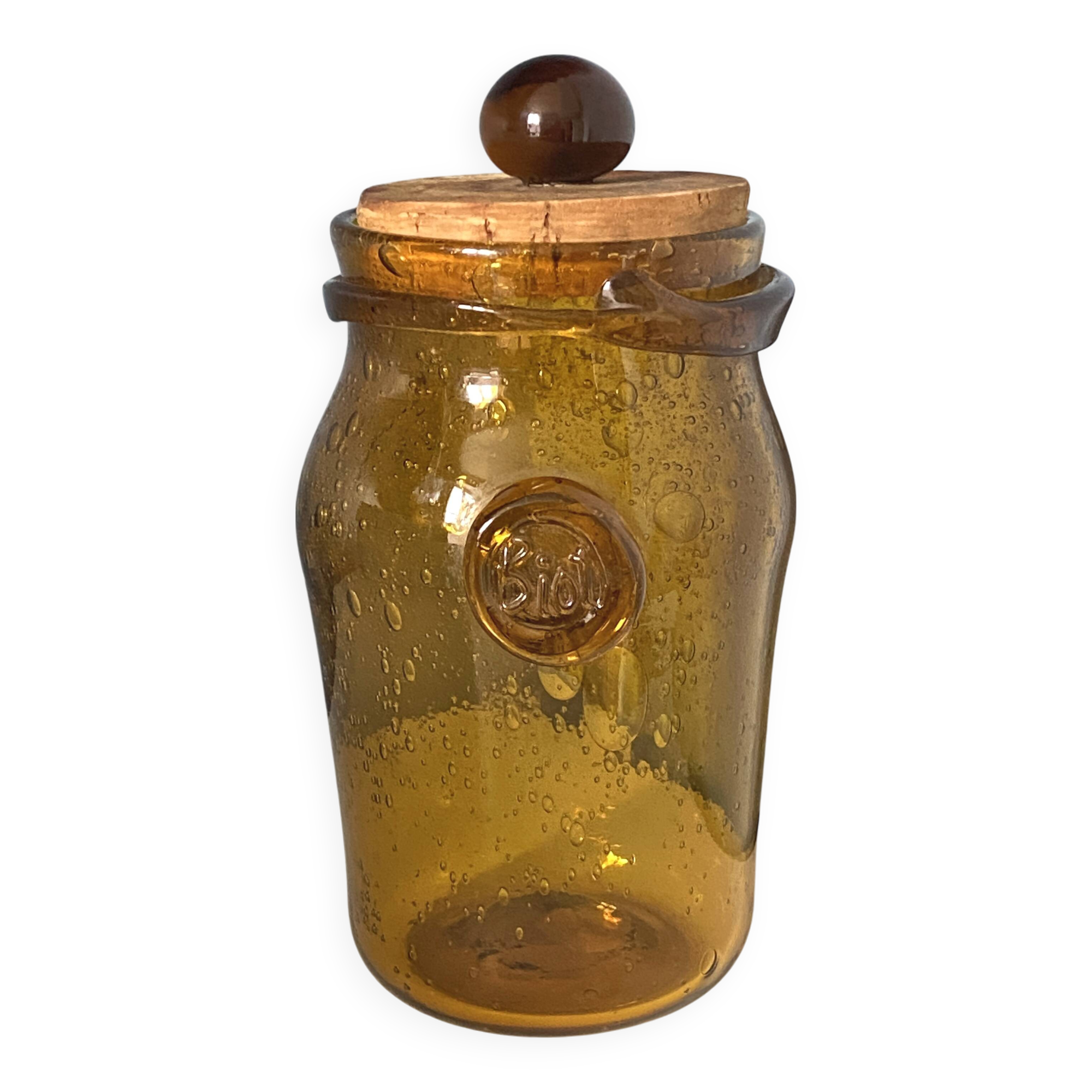 Vintage BIOT Glassware - Large covered jar pot 23cm bubbled blown glass am